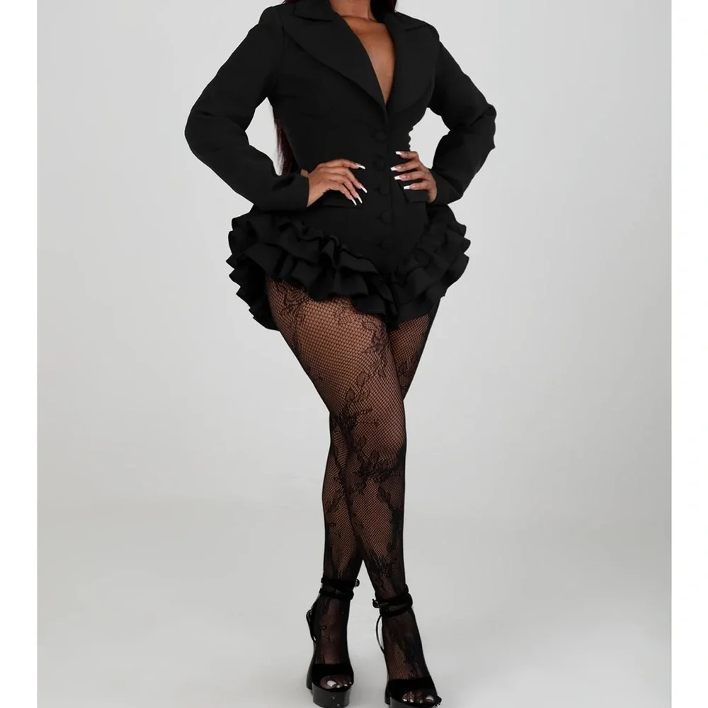 Black Ruffled Blazer Rumper - Picture 1 of 1